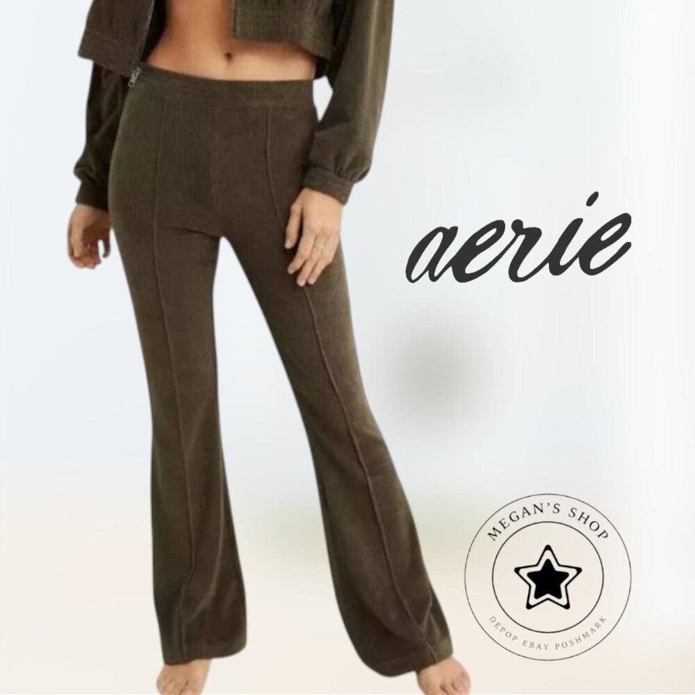 Aerie Corduroy Green Flare Pants Women's Size XL